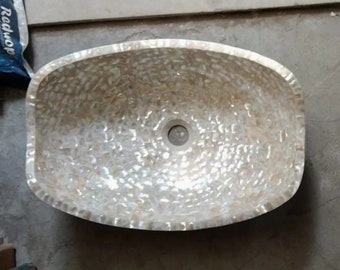 Handmade Mother of Pearl Vessel Sink | Modern Bathroom Vanity Vessel | Table Mounted Sink & Handwash Bowl for Home and Hotel