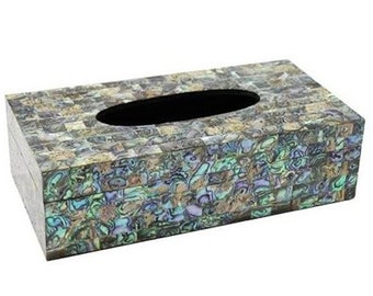 9 x 5 Inches Rectangle Shape White Marble Tissue Paper Box Abalone Shell Random Work Napkin Holder Box for Table Decor