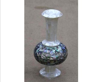 Exquisite MOP Shell Flower Vase 15 Inch Handmade Marble Flower Pot | Luxury Stone Planter | Decorative Indoor Plant Pot | Housewarming Gift