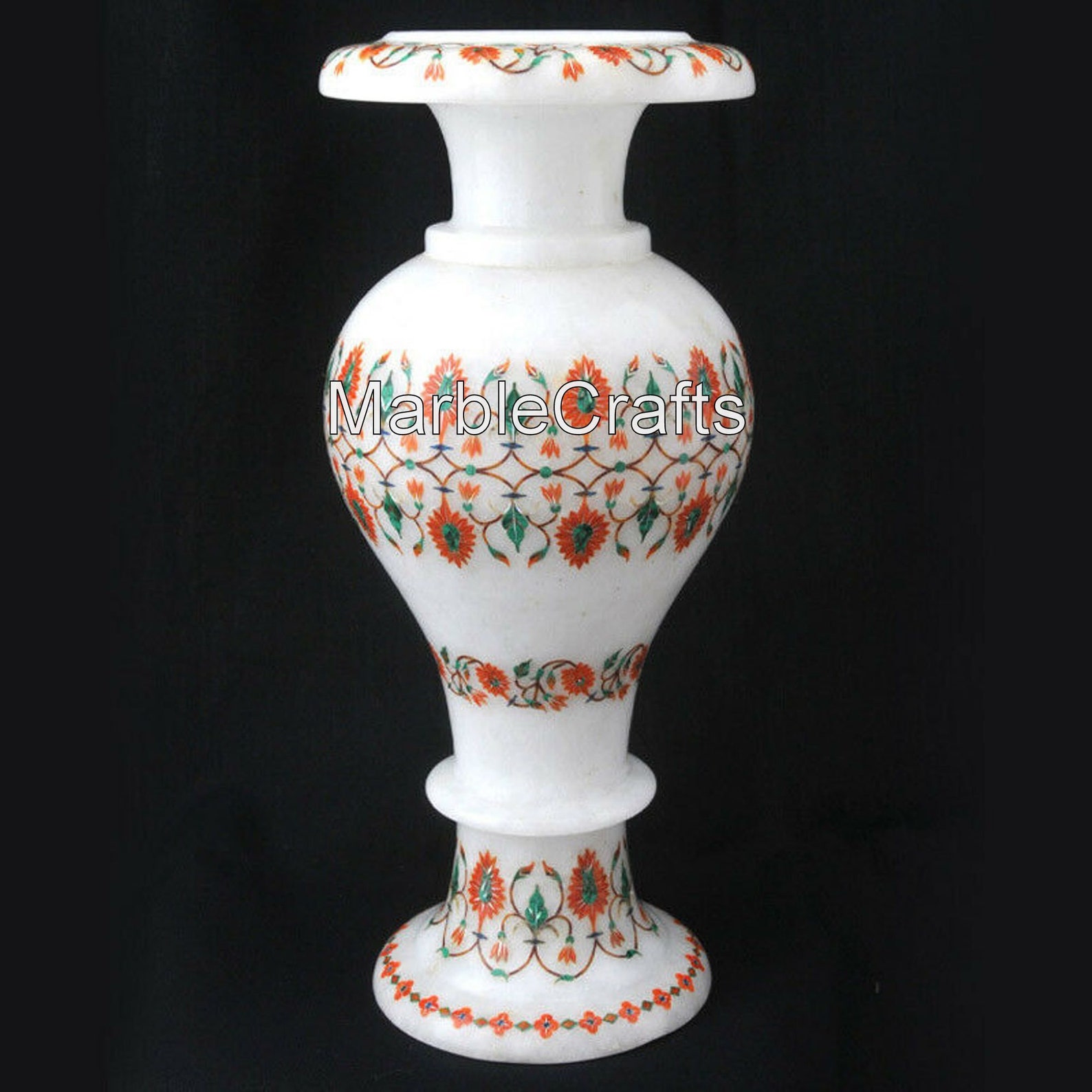 12 Inches Marble Decorative Vase with Intricate Work Flower Etsy