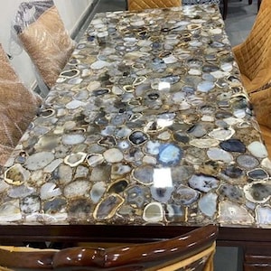 Light Grey Agate Table Top | Agate Sofa Table Top | Agate Living Room Table Top | Agate Restaurant Table Top | Modern Agate Dining Table Top