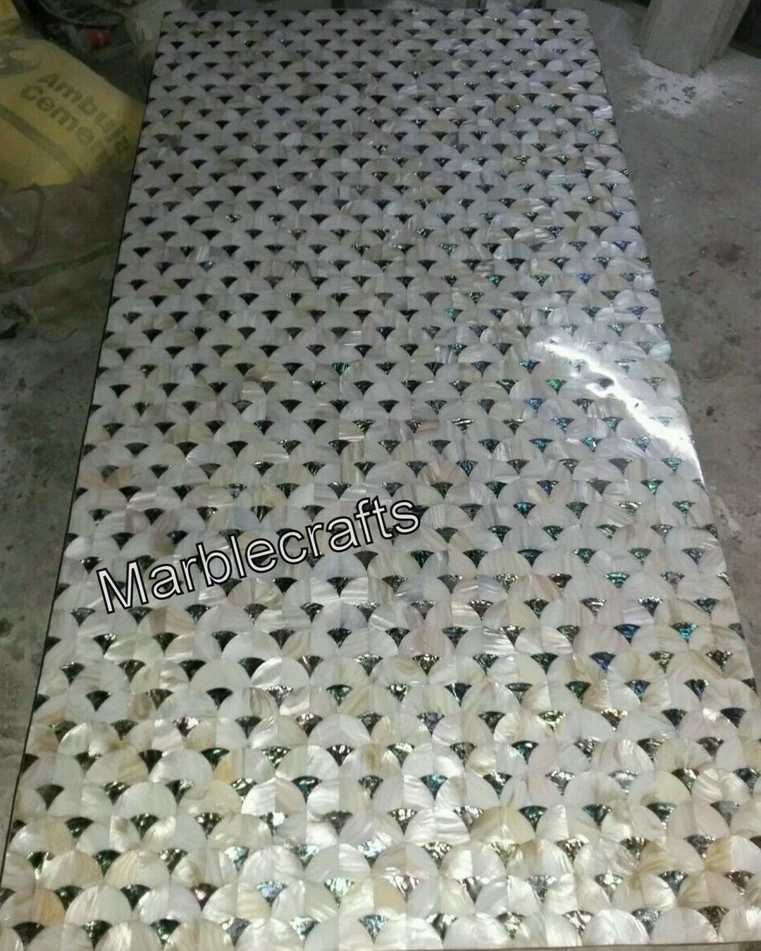 Mother of Pearl Gemstones Overlay Work Dining Table Top White Etsy