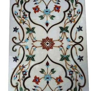 Tablero de mesa de comedor de mármol | Tablero de mesa de centro blanco | Tablero de mesa de patio de mármol | Tablero de mesa de oficina con diseño floral | Tablero de mesa de sala de estar con piedras preciosas