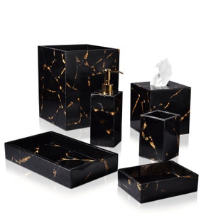 Arredo bagno di lusso per saloni di bellezza / Set da bagno con vasca idromassaggio in marmo nero / Set da bagno per hotel con look moderno / Set da bagno con lavabo fatto a mano da 6 pezzi