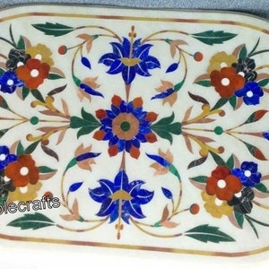 Tablero de mesa de comedor de mármol con aspecto regio / Mesa auxiliar de centro con incrustaciones de diseño floral para la decoración del hogar / Mesa ovalada de mármol para patio / Mesa de jardín
