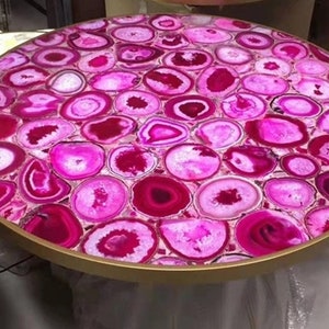 Pink Agate Coffee Table Top / Agate Table Top / Pink Agate Sofa Side Table Top / Round Office Side Table Top / Agate Lawn Side Table Top