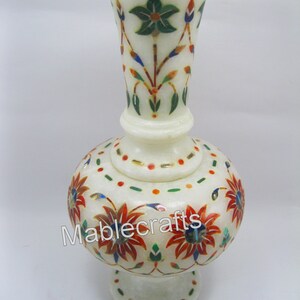 Gemstone Inlay Planter Vase | Handmade Marble Decorative Indoor Flower Pot |  Luxury Marble Flower Vase | Home , Office & Nursery Decor Gift