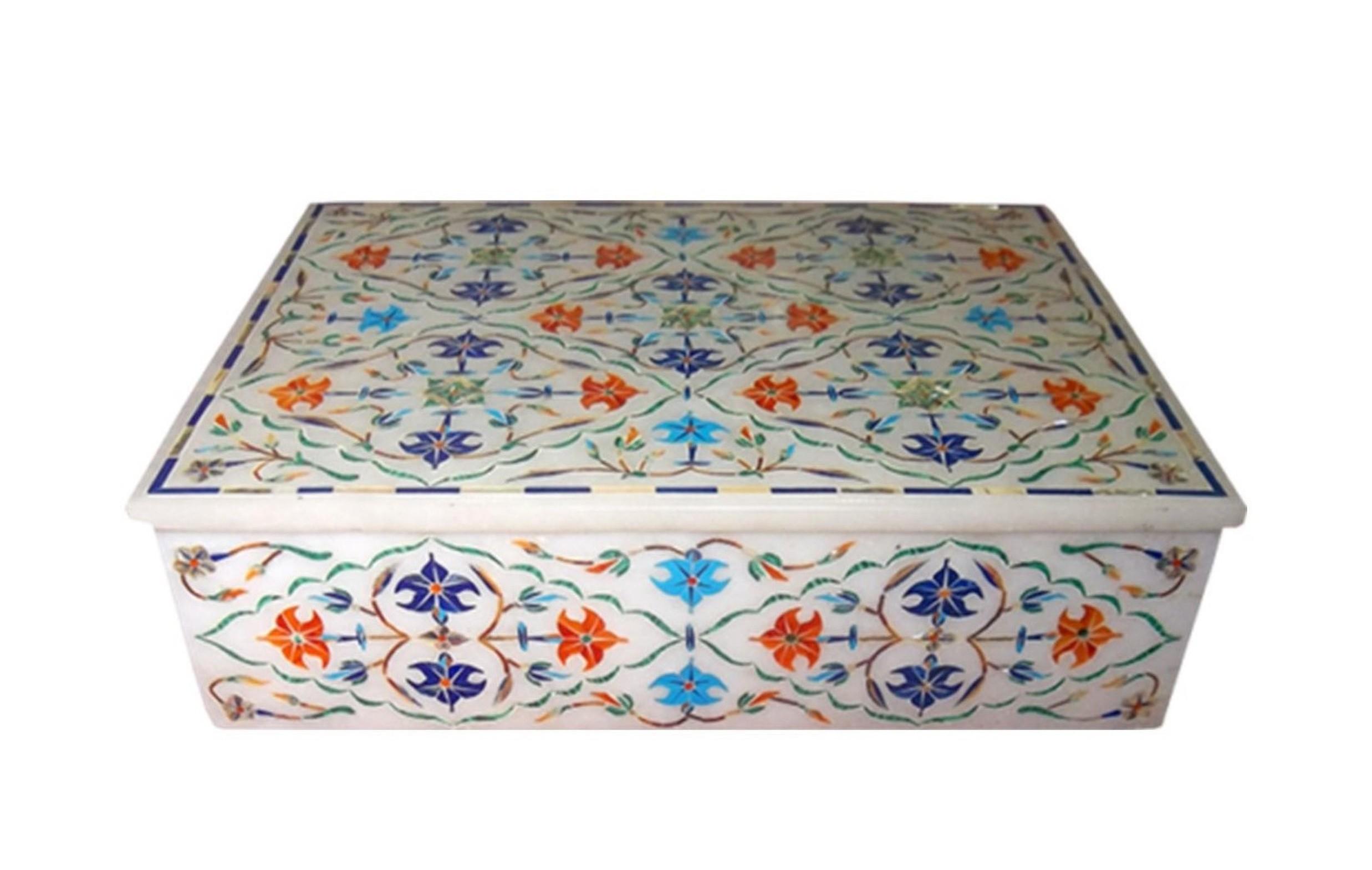 宝石象嵌大理石の記念品ボックス｜手作りインド製ジュエリーボックス