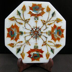 Marmor Teekanne Wasserkocher | Weißer Marmor Champagner Halter | Floral Art Inlay Servierplatte | 6x6 Zoll Marmor Untersetzer für Wohnkultur