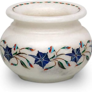 Lapis Lazuli Inlay Planterette | Gift-able Stone Flower Vase | Exquisite Marble Flower Pot | Home Decor Urban Plant Pot | Baby Shower Gift