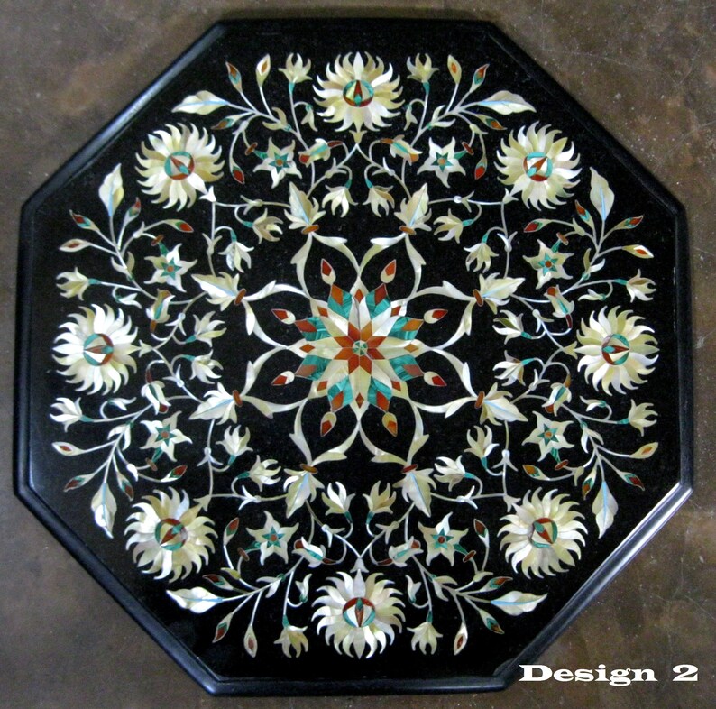 White Marble Sofa Side Table Top Semi Precious Stones Coffee Table with Floral Design from Indian Vintage Crafts