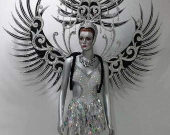Da NeeNa H018 Vegas Showgirl Cabaret Drag White Angel Wing Hat Headdress