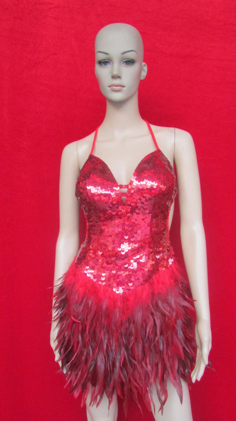 Da NeeNa 001 Feather Salsa Vegas Dance Drag Dress XS-XL 