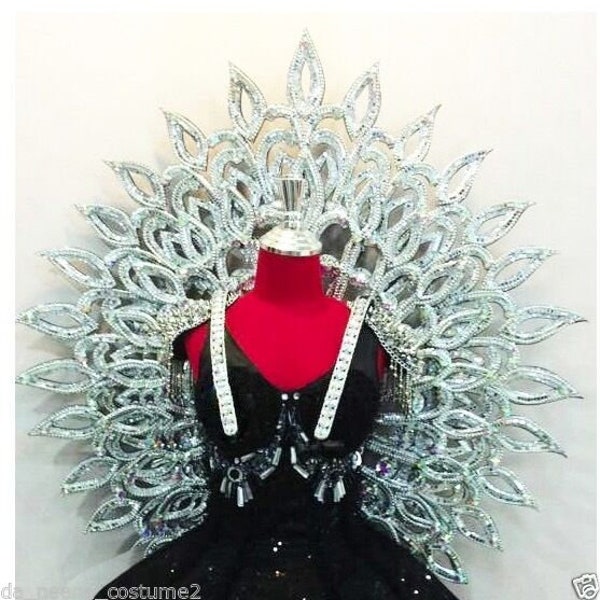 Da NeeNa B039 Show Vegas Halo Flower Arrow  Silver Headdress Wings Backpiec6