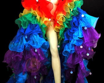 Da NeeNa RBC2 Vegas Organza Cabaret Drag Queen Rainbow Gay Pride Ruffle Coat