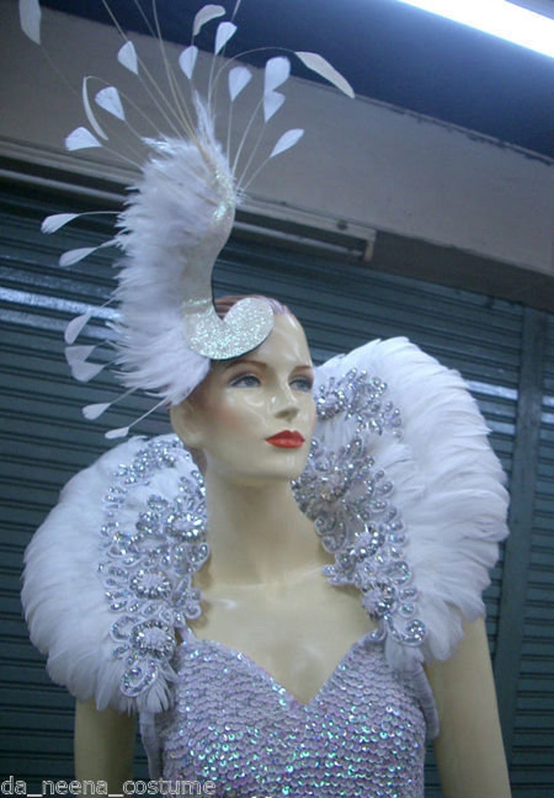 SILVER CABARET DRAG QUEEN LEOTARD WING Headdress DRESS
