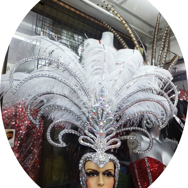 Da NeeNa H046 Cabaret Showgirl Ostrich Crystal Feather Headdress