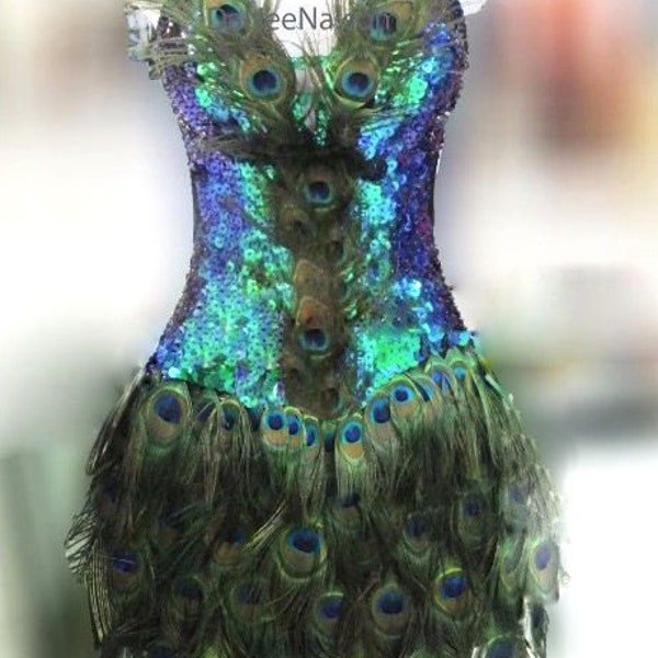 Da NeeNa M1455 Peacock Angel Feather Showgirl Vegas Stage Dance Dress XS-XL