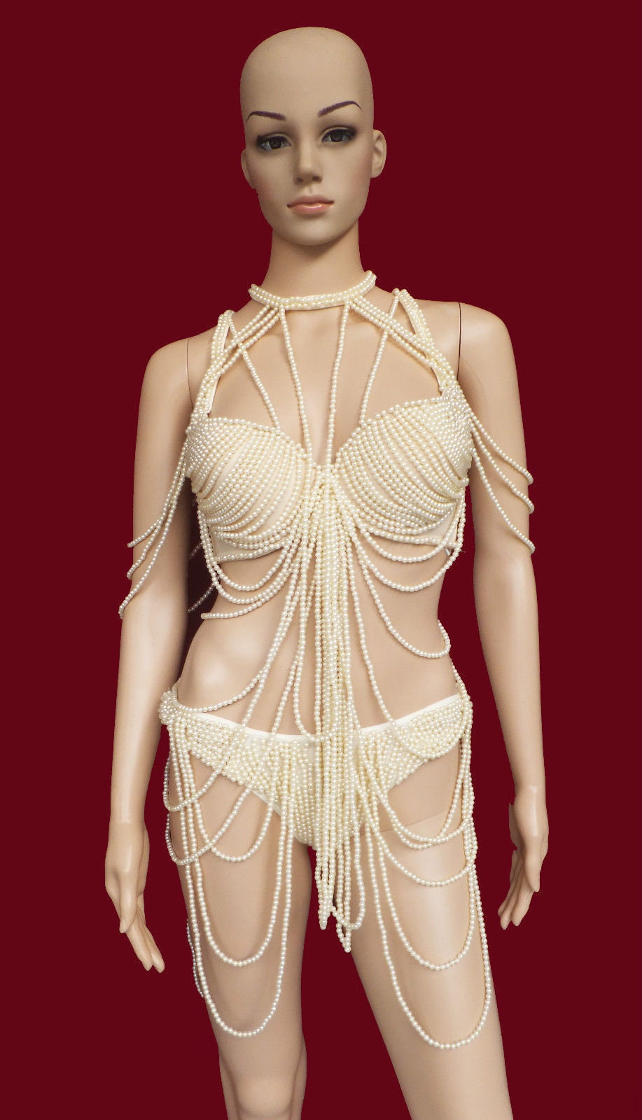 Da Neena T007A Burlesque Vegas Christina Aguilera Costume Pearl Bra Bikini  XS-XL 