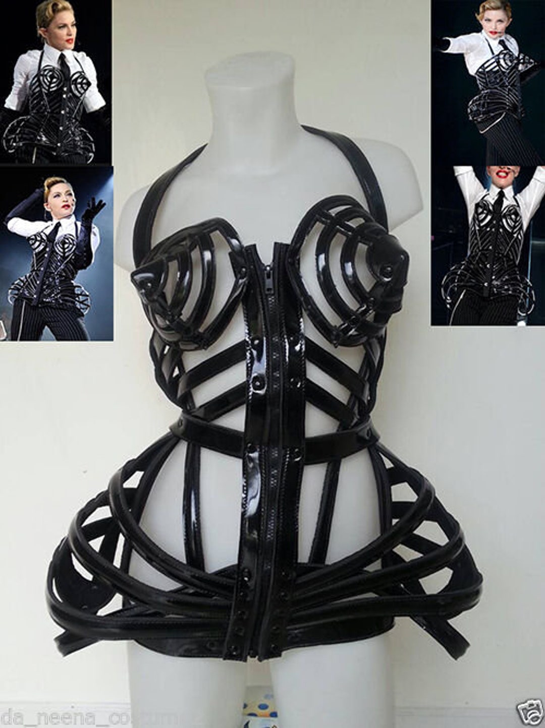 Daneena T029E Tribute Copy Cone Bra Pointy Cage Leather Madonna Costume  XS-XL 