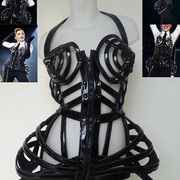 DaNeeNa T029B Tribute Copy Cone Bra Pointy Cage Leather Madonna Costume XS-XL