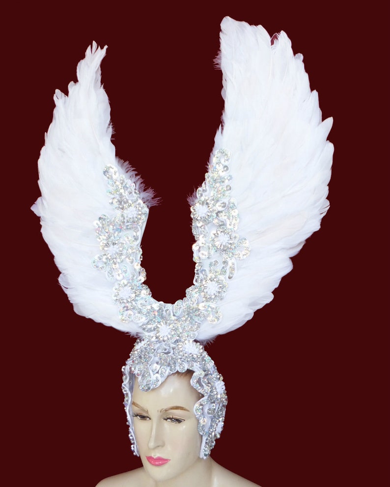 Da NeeNa H018 Vegas Showgirl Cabaret Drag White Angel Wing Hat Headdress