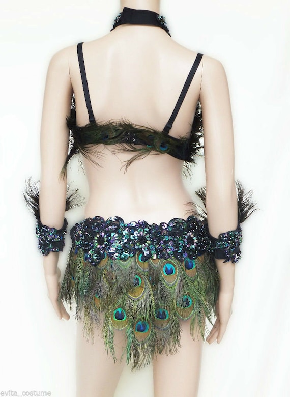 Details about   Da NeeNa FPC Showgirl Vegas Drag Queen Dance Bra Skirt Peacock Costume S-XL 