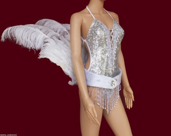 Da NeeNa C0277 Showgirl Bird Tail Ostrich Belt Sequin Costume Set XS-XL