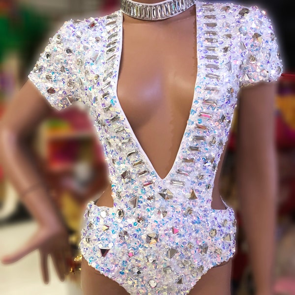 DaNeeNa L1023 Sexy Star Drag Vegas Stage Showgirl Crystal Leotard Bodysuit XS-XL