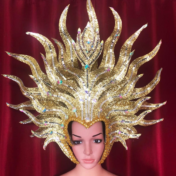 Evita Fire Sun Vegas Cabaret Showgirl Drag Queen Headdress