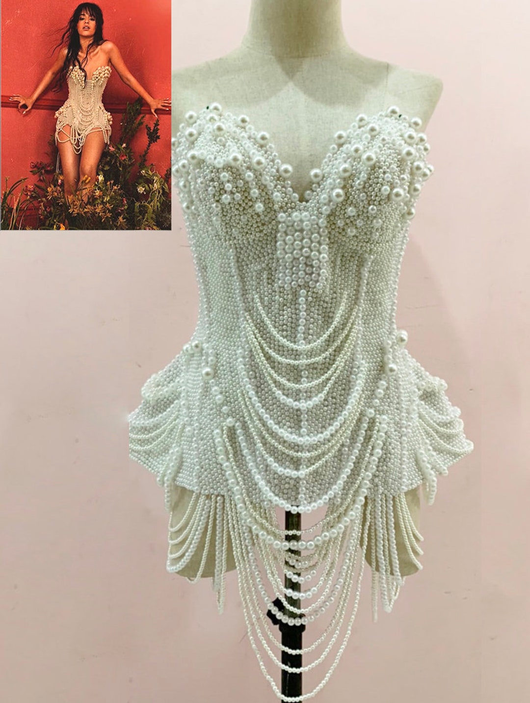 Daneena T030ER GAGA Christina Showgirl Burlesque Camila Cabello Romance  Pearl Corset Dress XS-XL 