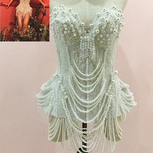 Daneena T030ER GAGA Christina Showgirl Burlesque Camila Cabello Romance  Pearl Corset Dress XS-XL 