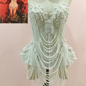 DaNeeNa T030ER GAGA Christina Showgirl Burlesque Camila Cabello Romance Pearl Corset Dress XS-XL