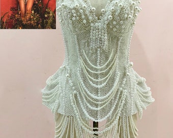 DaNeeNa T030ER GAGA Christina Showgirl Burlesque Camila Cabello Romance Pearl Corset Dress XS-XL