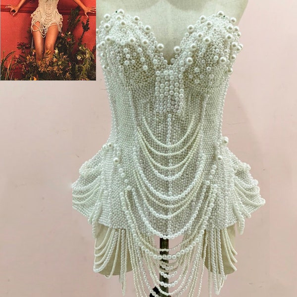 DaNeeNa T030ER GAGA Christina Showgirl Burlesque Camila Cabello Romantik Perlen Korsett Kleid XS-XL