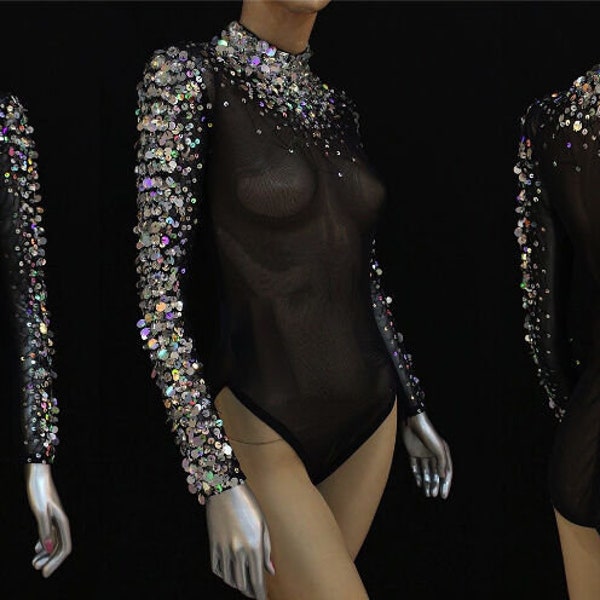 Da NeeNa L037 Lilac Showgirl Burlesque Crystal Nude Leotard Bodysuit XS-XL