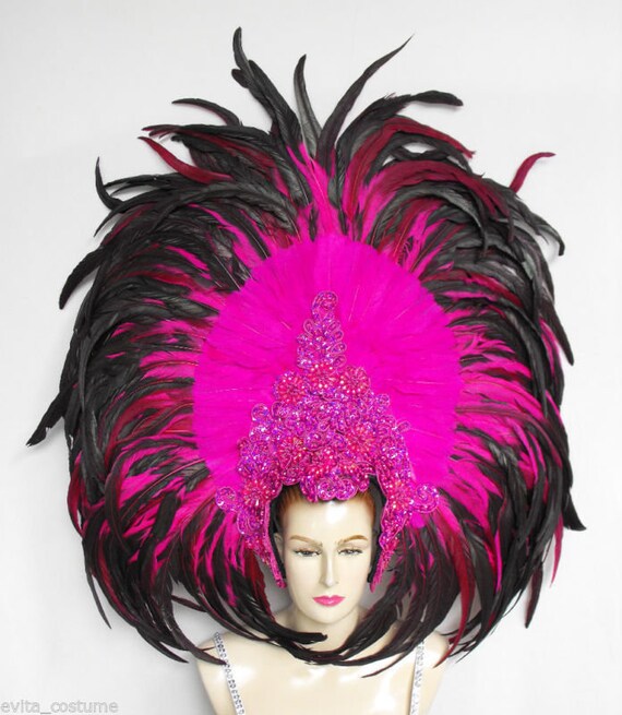Light Pink All Feathers Wig Headpiece Showgirl Burlesque Unisex Costume