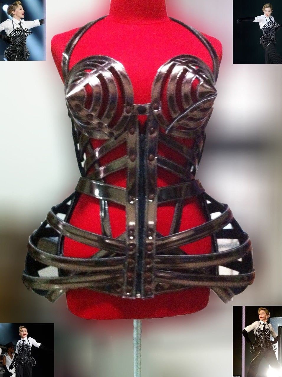 Daneena T029E Tribute Copy Cone Bra Pointy Cage Leather Madonna Costume  XS-XL -  Denmark
