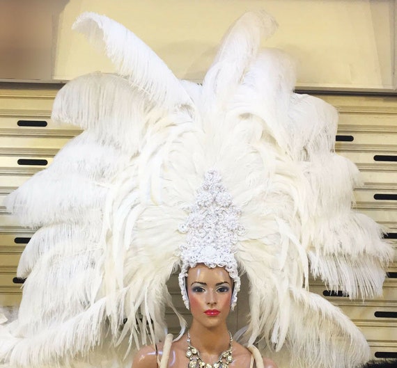 Da NeeNa H018 Vegas Showgirl Cabaret Drag White Angel Wing Hat Headdress