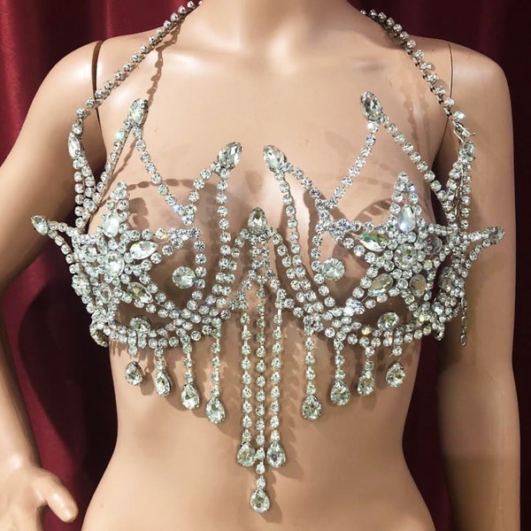 Da NeeNa J0799 Britney Spears  Crystal SILVER Chainmail Bra