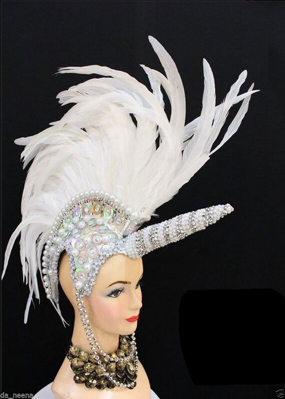 Da NeeNa H046 Cabaret Showgirl Ostrich Crystal Feather Headdress