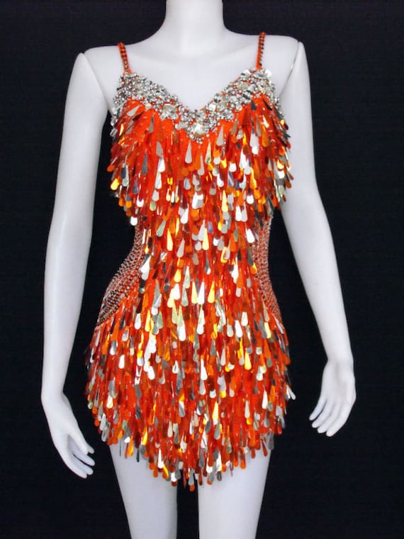 Tailor White Latin dance DRAG SEQUIN SALSA SHOW dress