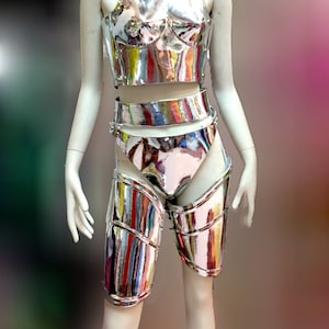 Biomech Woven Silver Corset, Bodysuit, Robot, Cyber, Out of Space Top -   Canada