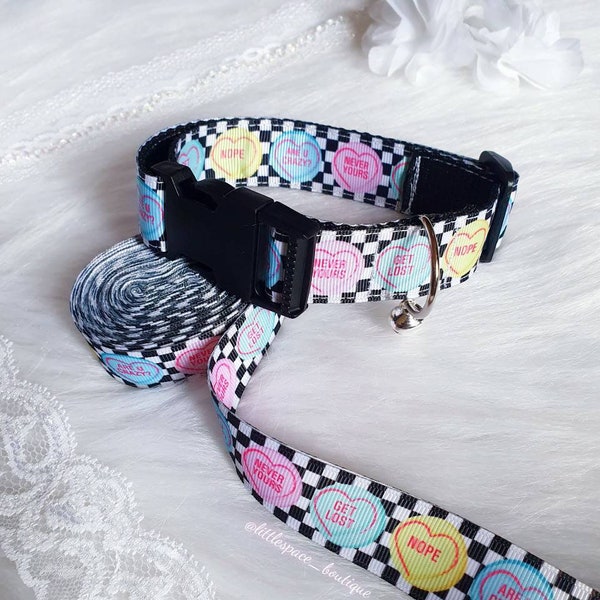 The 'Never Yours' Candy Heart Petplay Puppy Kitten Collar // Edgy Kawaii DDLG BDSM Furry Puppy Kitten Cosplay