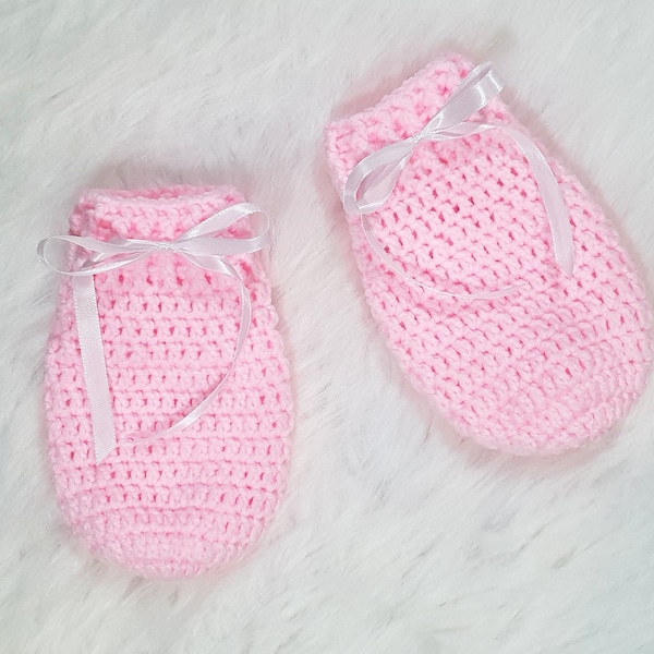 Pastel Pink Crochet Adult Baby Mittens