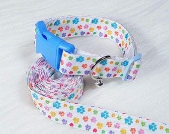 Rainbow Pawprint Collar - Pride Festival Harness, Cyber Goth Rave Wear, Kawaii Petplay Choker, Punk Necklace Accessories