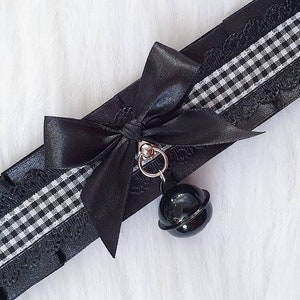 Black Gothic Lolita D-Ring Collar - Kawaii Choker with Bow and Bell, Festival Rave Wear