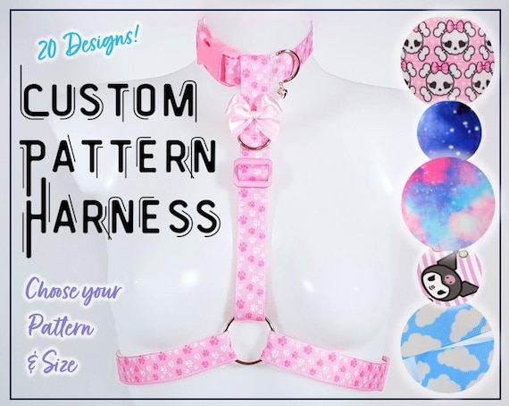 Custom Collared Chest Harness, 20 Designs - Kawaii Petplay Choker, LGBTQ Festival Rave Wear