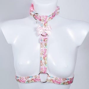 Puppy & Sweets Collared Chest Harness - Kawaii Petplay Choker, Pride Festival Rave Wear, Optional Leash