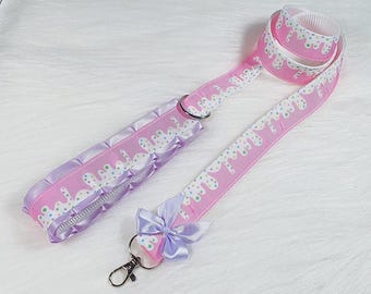 Pink Sprinkles Leine, Führleine mit optionalem passenden Halsband - Pride Festival Harness, Cyber Goth Rave Wear, Kawaii Petplay